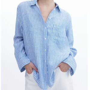 100% Linen Beachy Striped Button Up Shirt